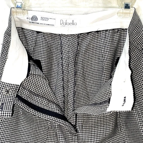 100% WORSTED WOOL HOUNDSTOOTH DRESS PANTS PLEATED BLK/WHT SZ 12